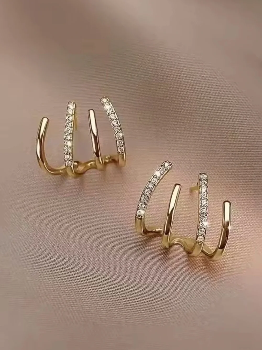 NEW Stacked Cuff Post Earrings Gold Clear Crystal JL25